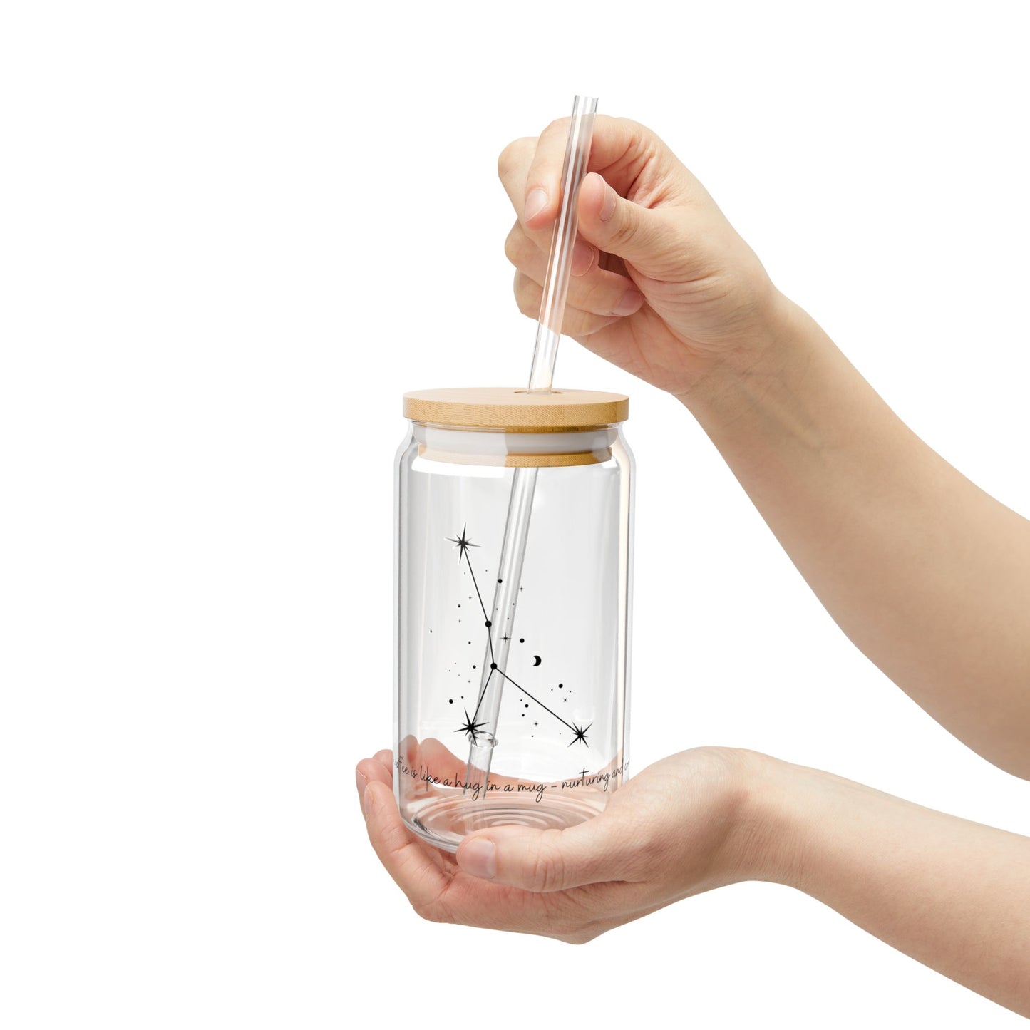 Sipper Glass, 16oz - "Cancer's coffee is like a hug in a mug - nurturing and comforting."