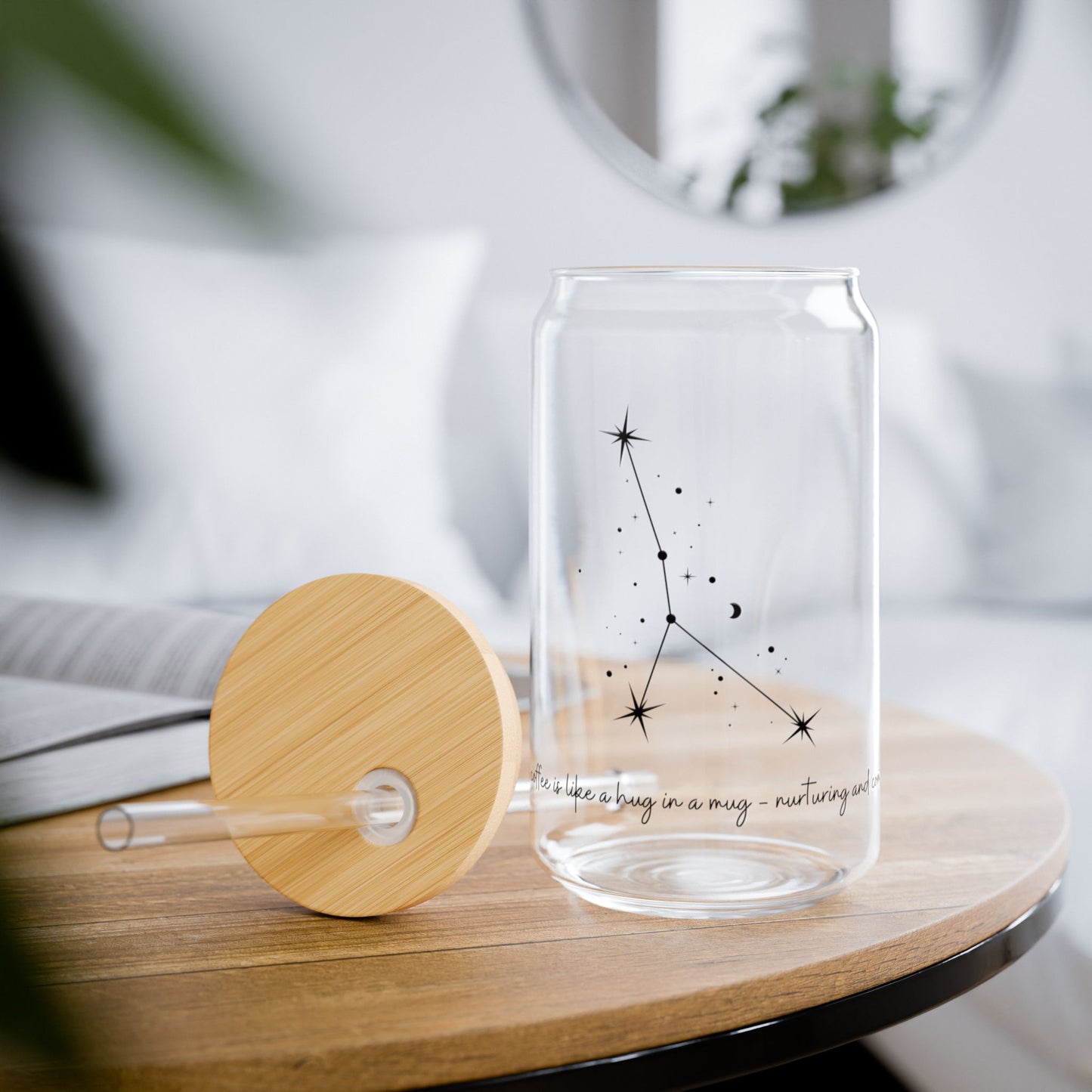 Sipper Glass, 16oz - "Cancer's coffee is like a hug in a mug - nurturing and comforting."